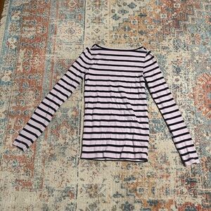 GAP cotton-modal long-sleeved lavender striped boatneck shirt